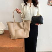 Minimalistic front pocket PU leather tote bag (2-in-1 set)