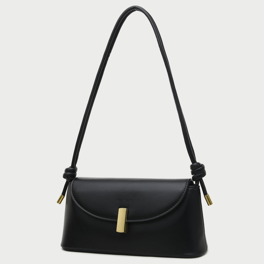 Metal clasp flap knotted strap PU leather shoulder bag