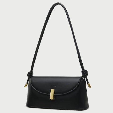 Metal clasp flap knotted strap PU leather shoulder bag