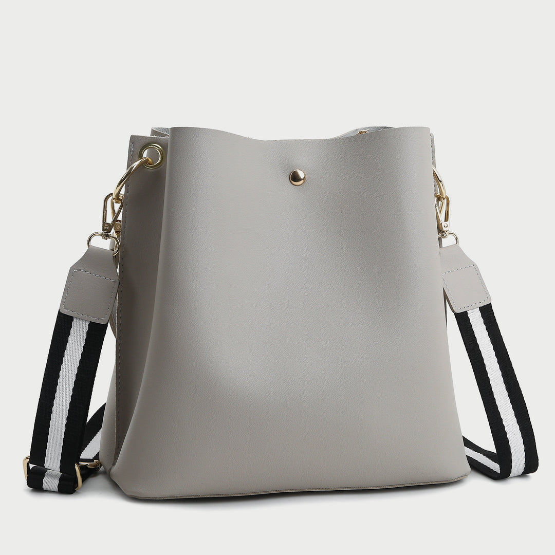 Modern striped strap roomy PU leather bucket bag