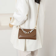 Chain handle flapover slim PU leather crossbody bag