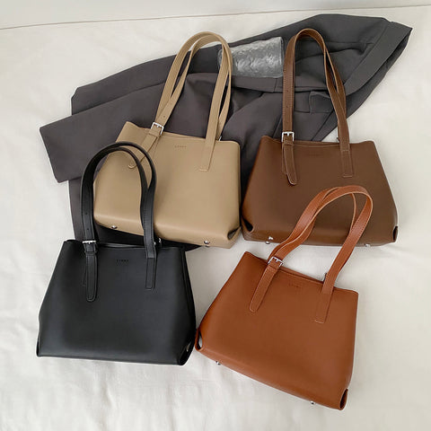 Minimalistic buckle detail strap PU leather tote bag
