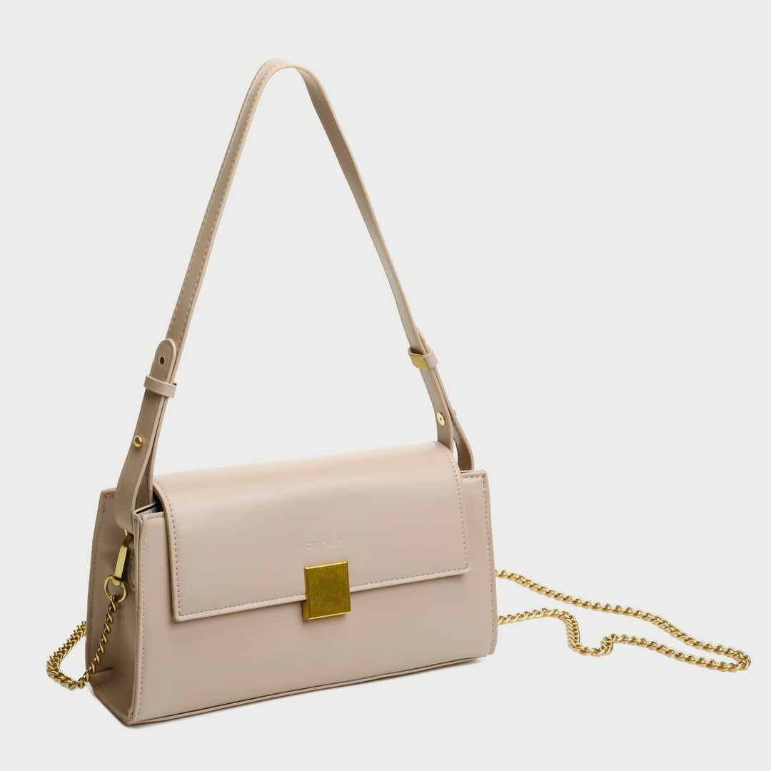Square metal detail flap style chain strap PU Leather bag