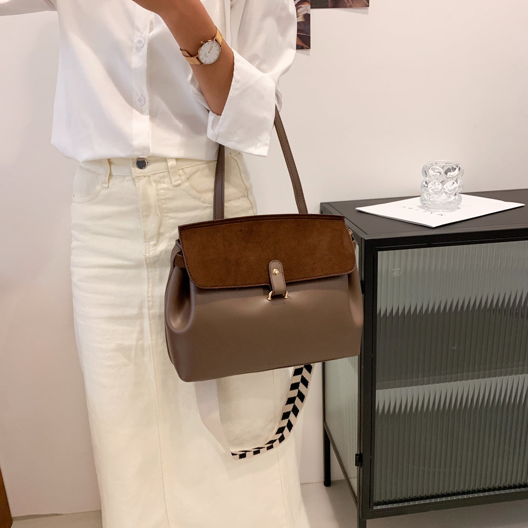 Suede-effect flap style PU leather tote bag