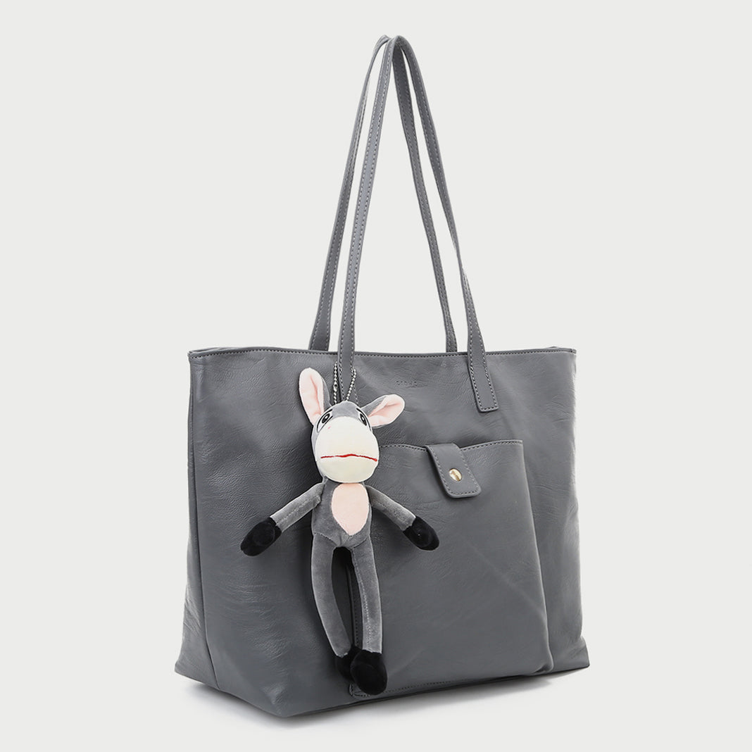 Donkey charm front pocket PU leather tote