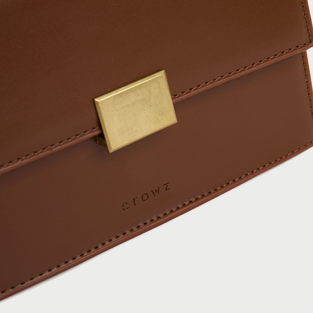 Square metal detail flapover PU leather crossbody bag