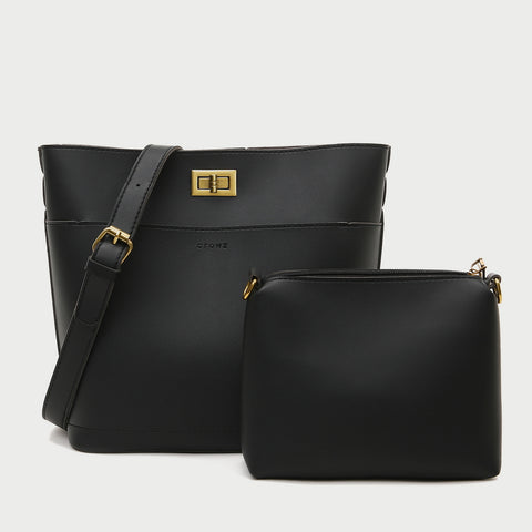 Minimalistic front pocket turn-lock PU leather bucket bag