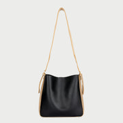 Double buckle detail shoulder strap PU leather bucket bag (2-in-1 set)