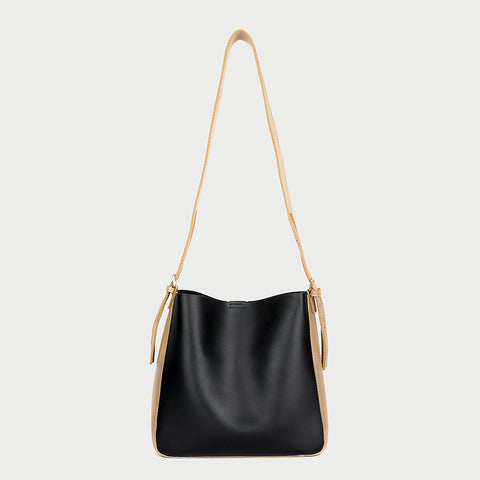 Double buckle detail shoulder strap PU leather bucket bag (2-in-1 set)