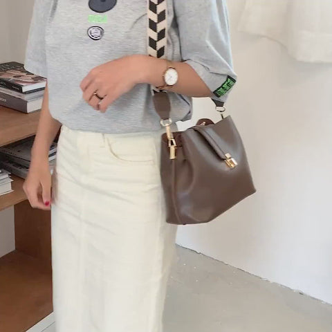Patterned strap two-compartment PU leather crossbody bag