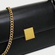 Square metal detail flap style chain strap PU Leather bag