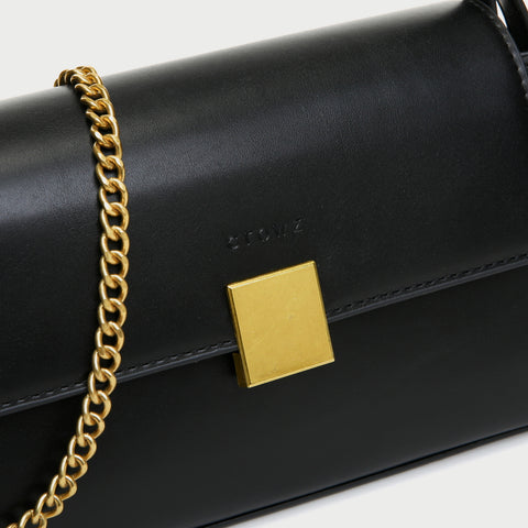 Square metal detail flap style chain strap PU Leather bag