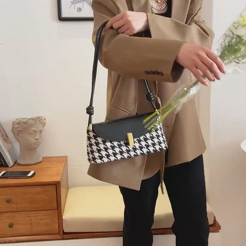 Metal clasp flap knotted strap PU leather shoulder bag