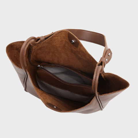 Loop detail handle PU leather bucket bag