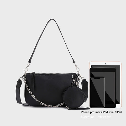 Circular zip pouch chain handle PU leather crossbody bag
