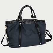 Modern PU leather trim nylon tote bag