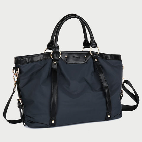 Modern PU leather trim nylon tote bag