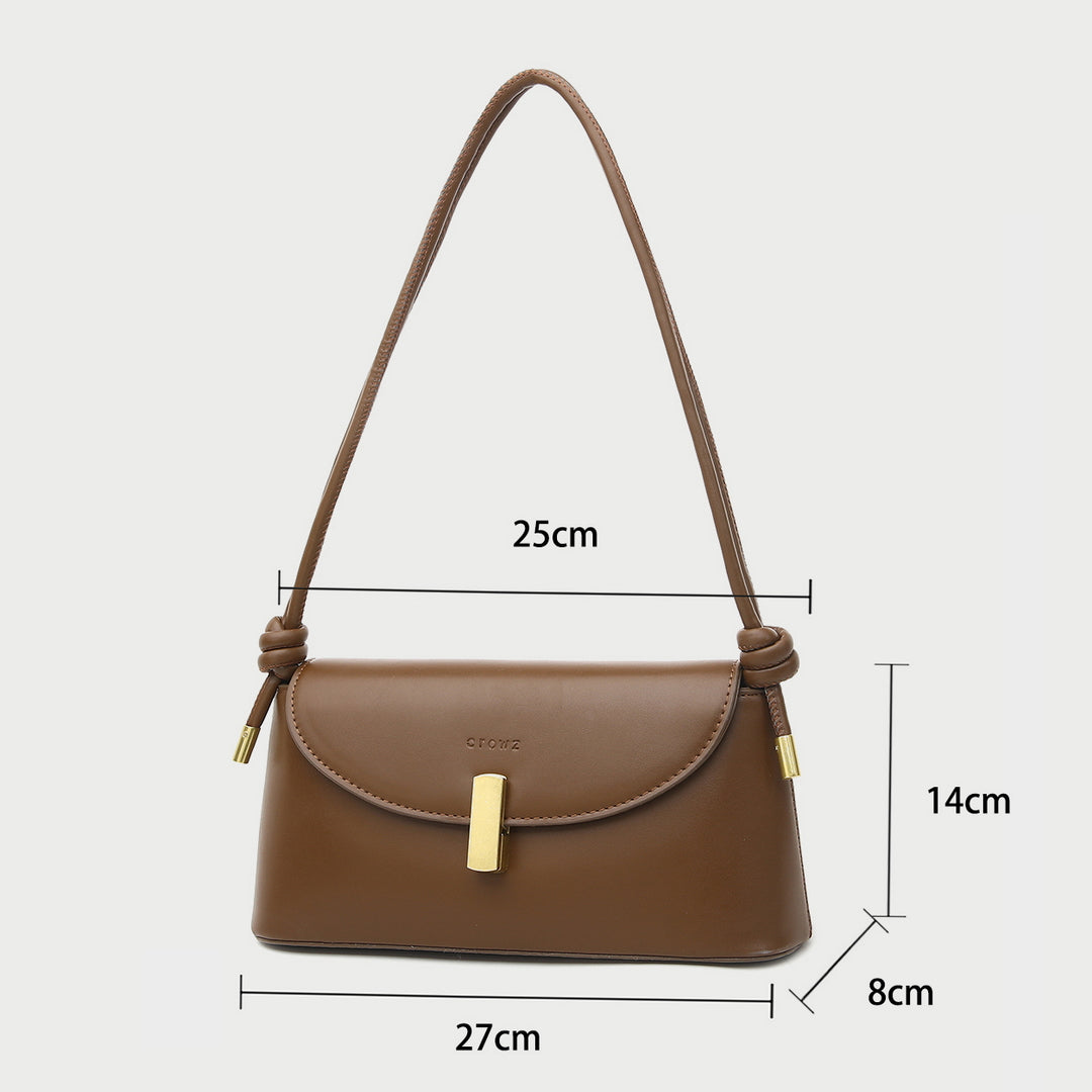 Metal clasp flap knotted strap PU leather shoulder bag