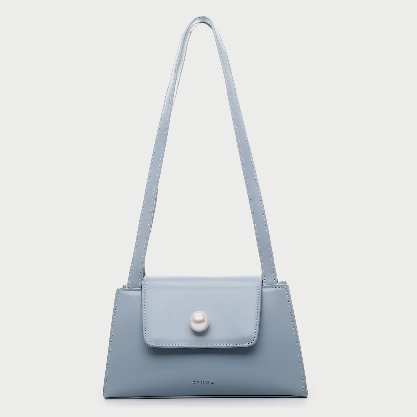 Faux pearl embellished flap PU leather shoulder bag