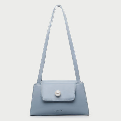 Faux pearl embellished flap PU leather shoulder bag
