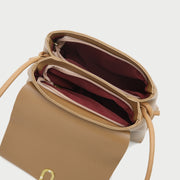 Oval hoop metallic closure dual compartment PU leather bag