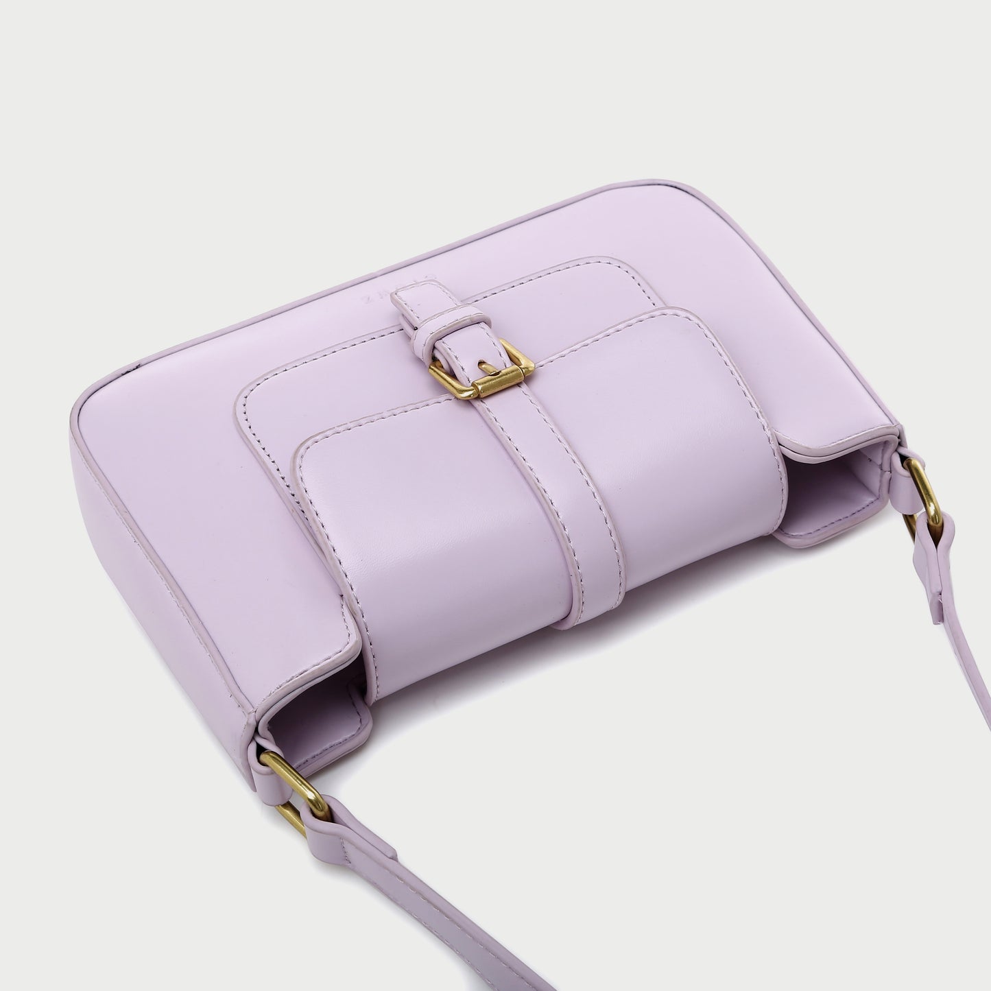 Buckle strap flap slim PU leather shoulder bag
