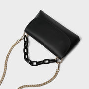 Chain handle flapover slim PU leather crossbody bag