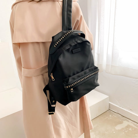 Woven chain strap embellished nylon backpack