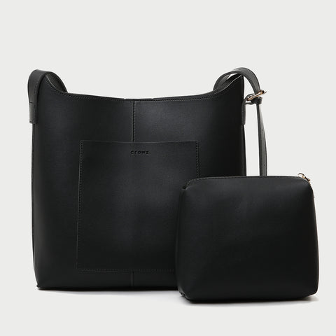 Minimalistic front pocket streamlined 2-in-1 PU leather bucket bag