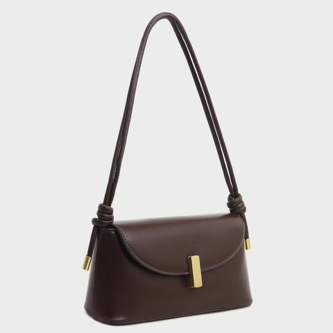 Metal clasp flap knotted strap PU leather shoulder bag