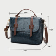 Retro contrast strapped flapover style unisex marble-effect PU leather bag