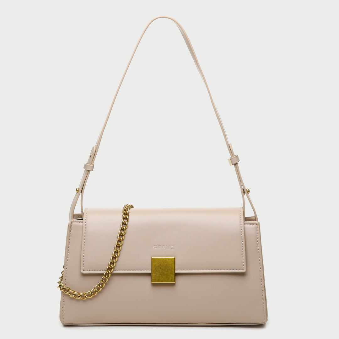 Square metal detail flap style chain strap PU Leather bag