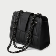 Square embellished strap quilted PU leather crossbody bag
