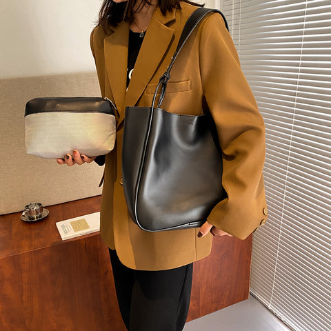 Loop detail handle PU leather bucket bag