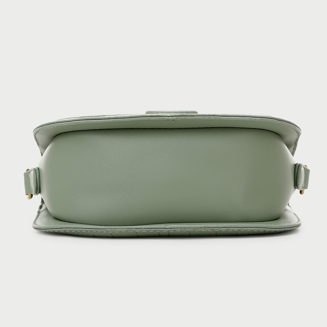 Strap flap croc-embossed PU leather saddle bag