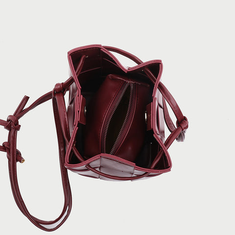Woven PU leather bucket bag (2-in-1 set)