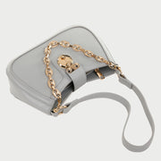 Metal chain strap PU leather baguette bag