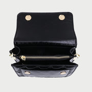 Flap style dual compartment quilted PU leather crossbody bag