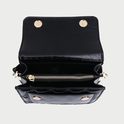 Flap style dual compartment quilted PU leather crossbody bag