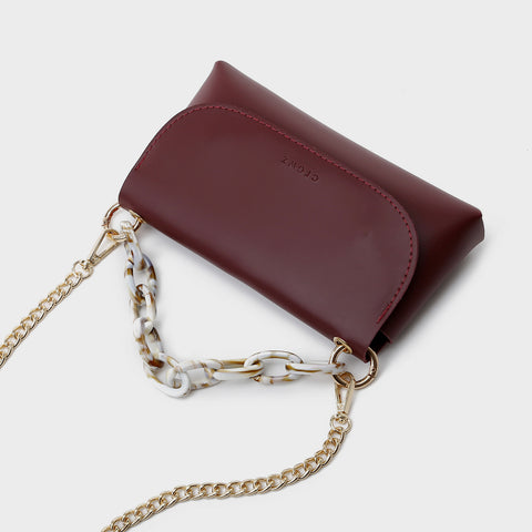 Chain handle flapover slim PU leather crossbody bag