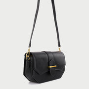 Retro saddle-inspired strap detail flap PU leather crossbody bag