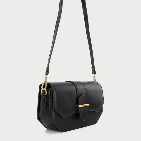 Retro saddle-inspired strap detail flap PU leather crossbody bag