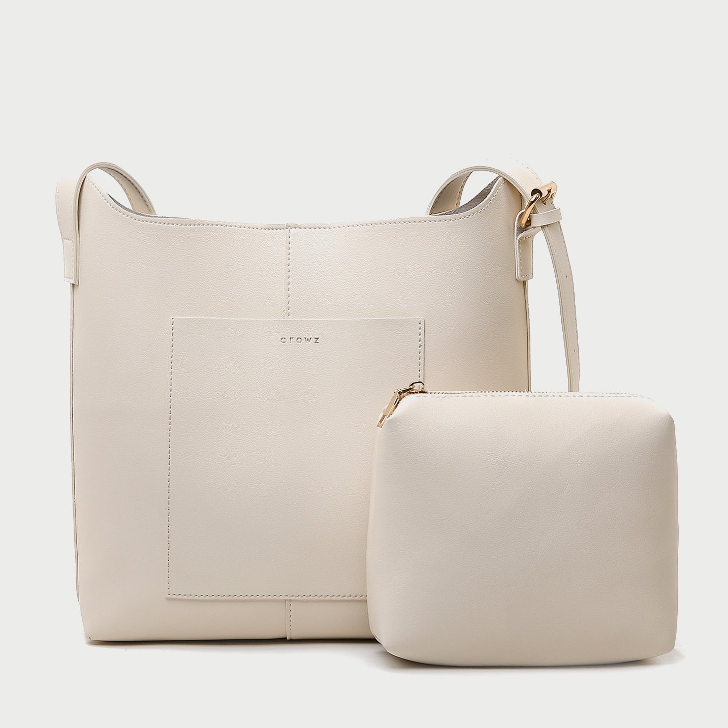 Minimalistic front pocket streamlined 2-in-1 PU leather bucket bag