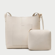 Minimalistic front pocket streamlined 2-in-1 PU leather bucket bag
