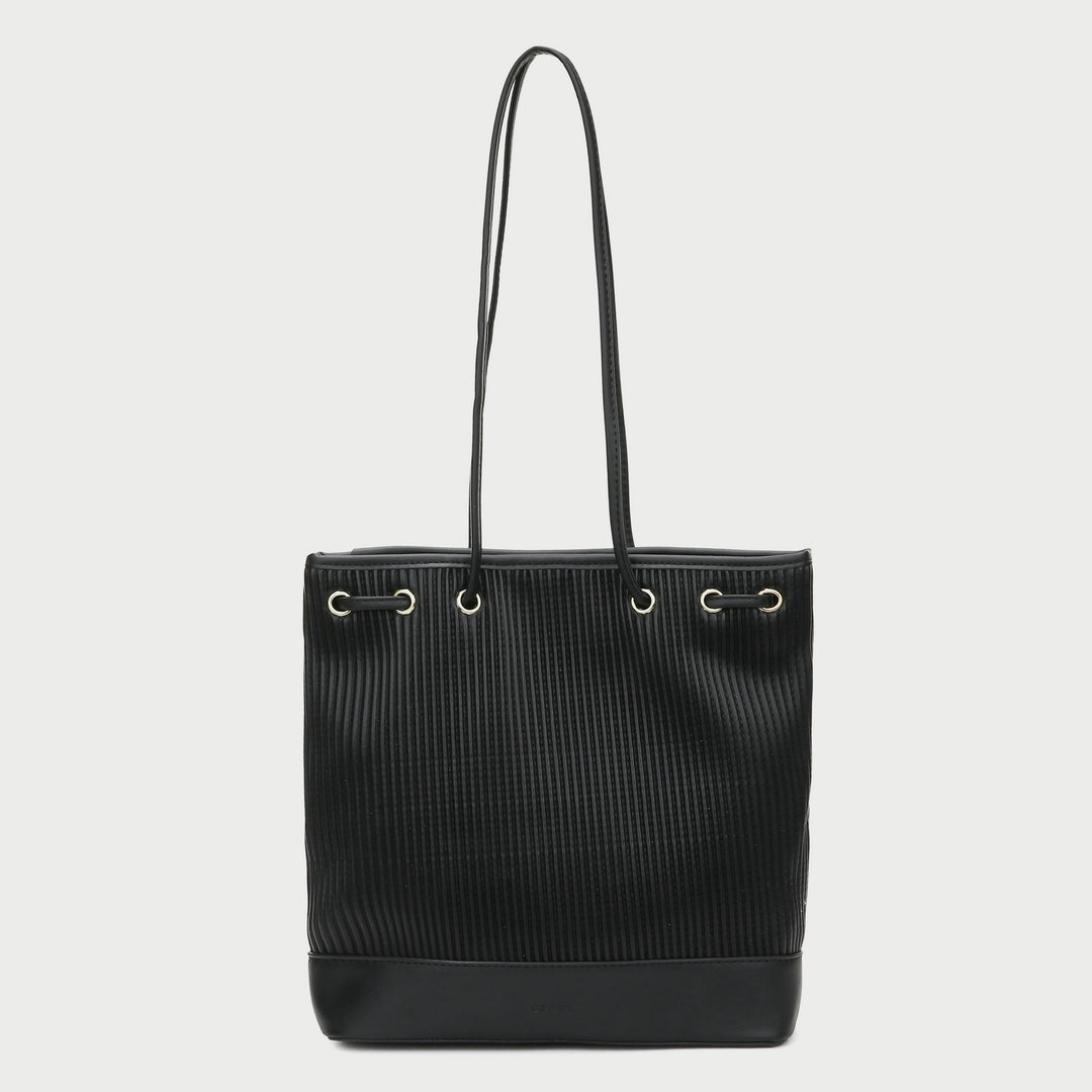 Eyelet strap detail tactile pleated PU leather shoulder bag