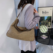 Houndstooth print PU leather trim shoulder bag (with an extra strap)