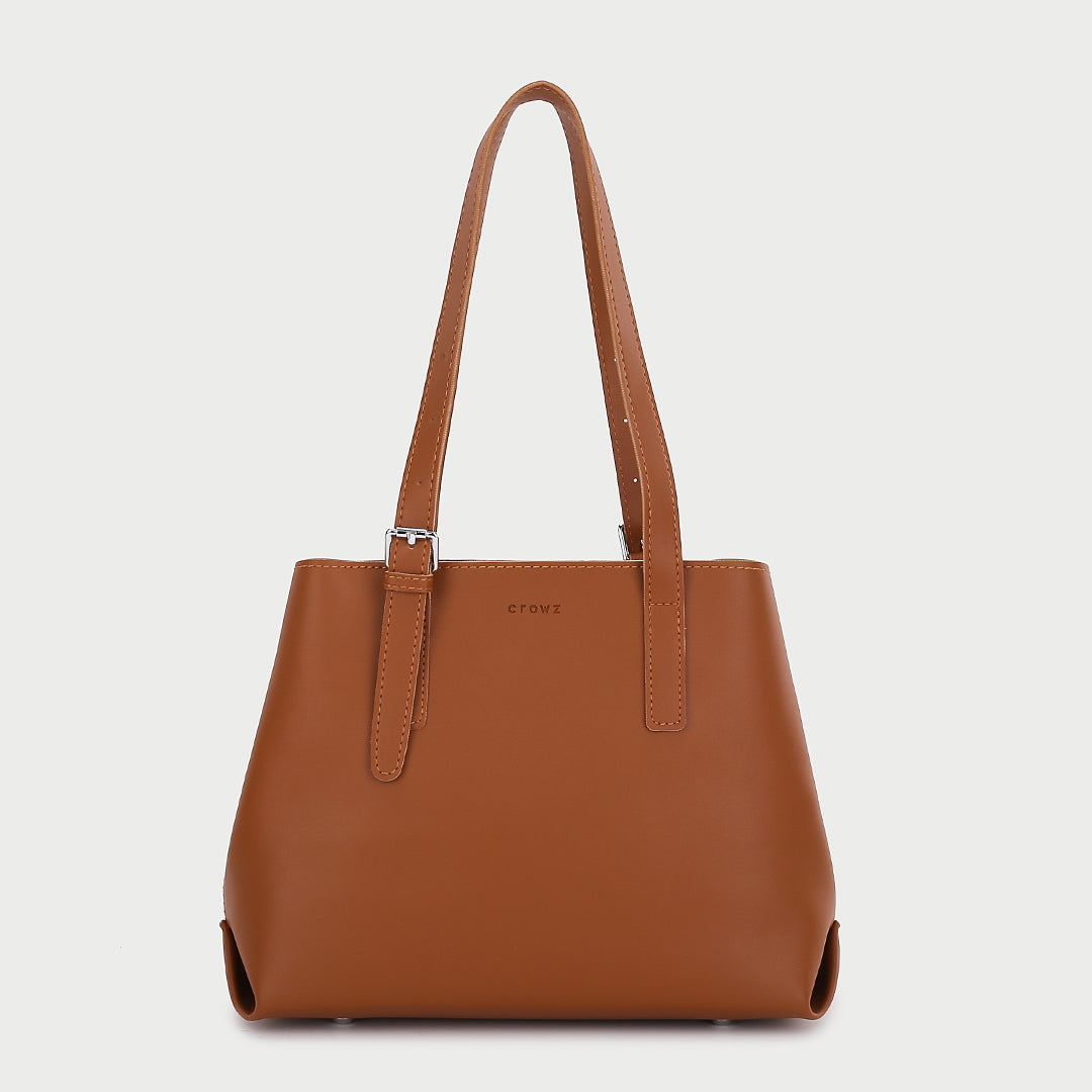 Minimalistic buckle detail strap PU leather tote bag