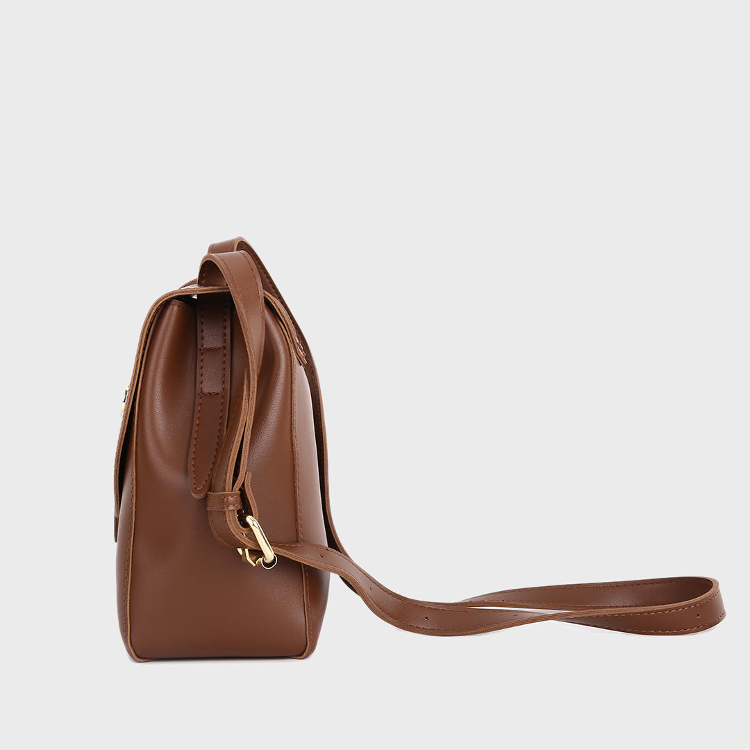 Metal stud strap flap PU leather crossbody bag