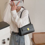 Square metal detail flap style chain strap PU Leather bag