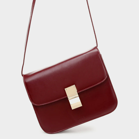 Metal clasp flap front PU leather crossbody bag